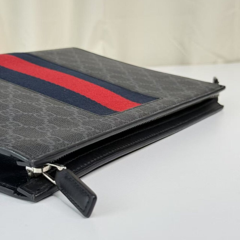 Gucci Navy Blue Zip Pouch GG Coated Canvas - Picture 7 of 8